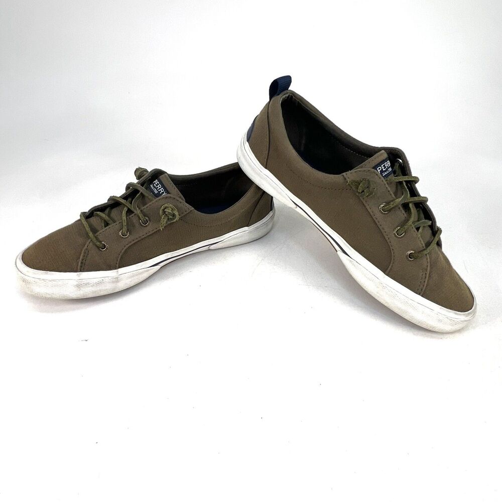 Sperry Top Sider Green Canvas Boat Shoes Sneaker Woman 7.5 Leather Lace STS85742